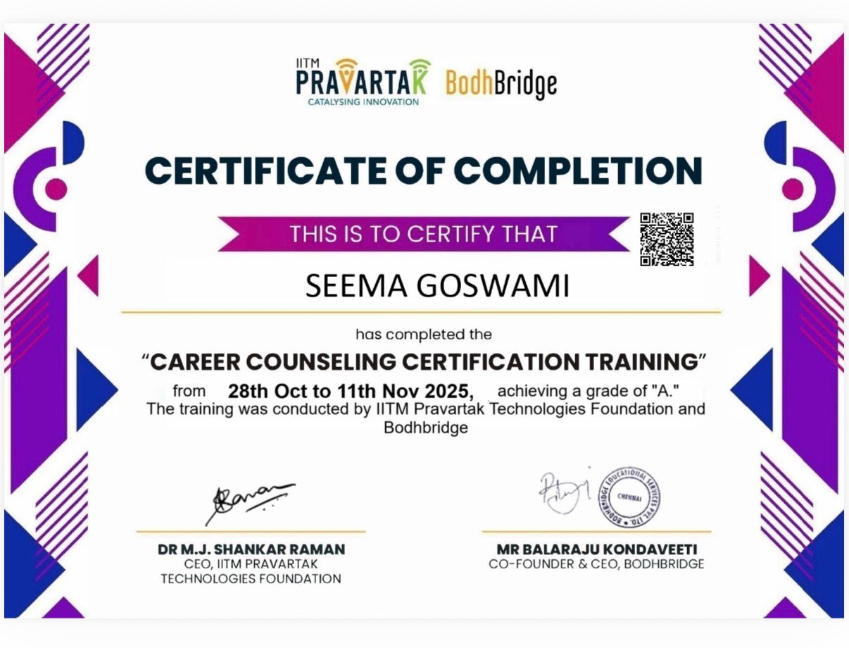 Career Counseling Certification Training certificate.